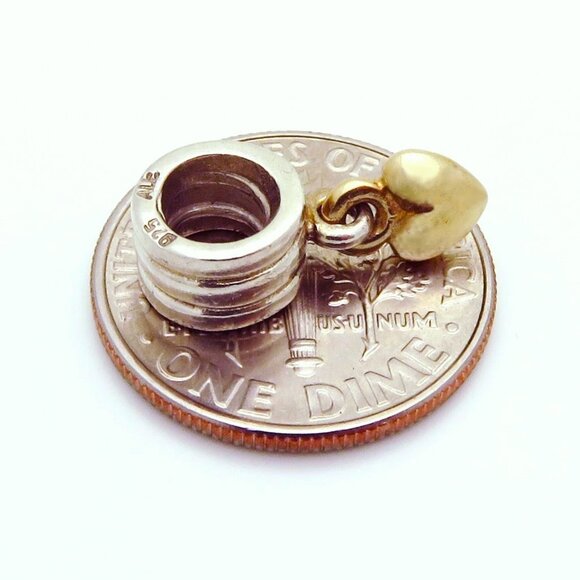 Pandora ALE 925 Sterling Silver & 14K Gold Dangle Heart Charm 790173 - Picture 3 of 5